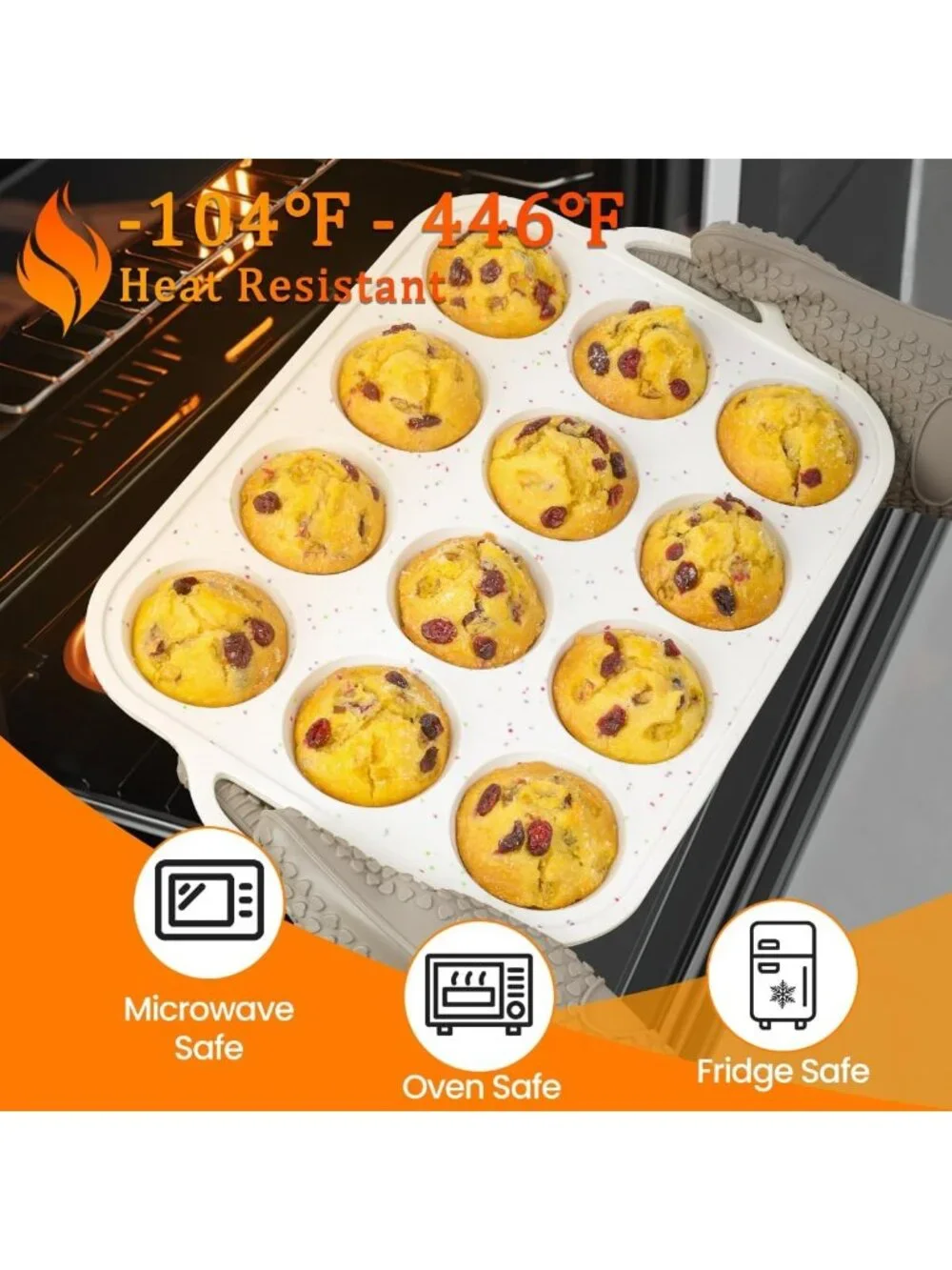 Nonstick Silicone Muffin Pans - 12 Cup Baking Molds, BPA Free, Dishwasher Safe